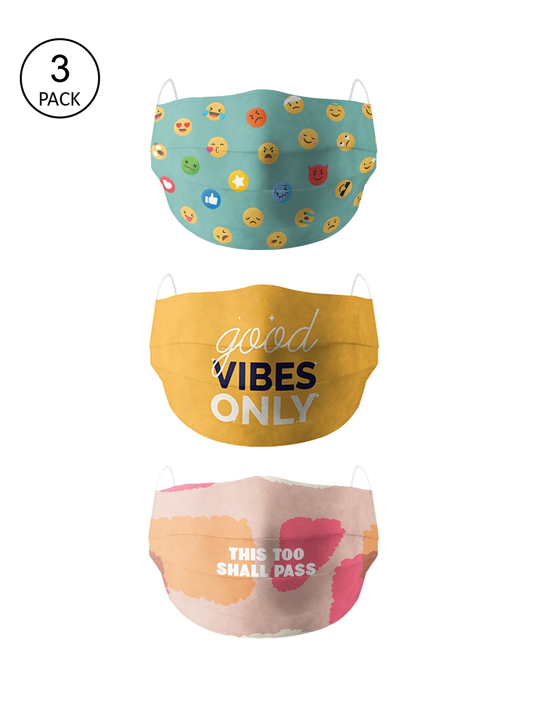 

Soxytoes Pack Of 3 Printed 4-Ply Pure Cotton Reusable Cloth Masks, Green