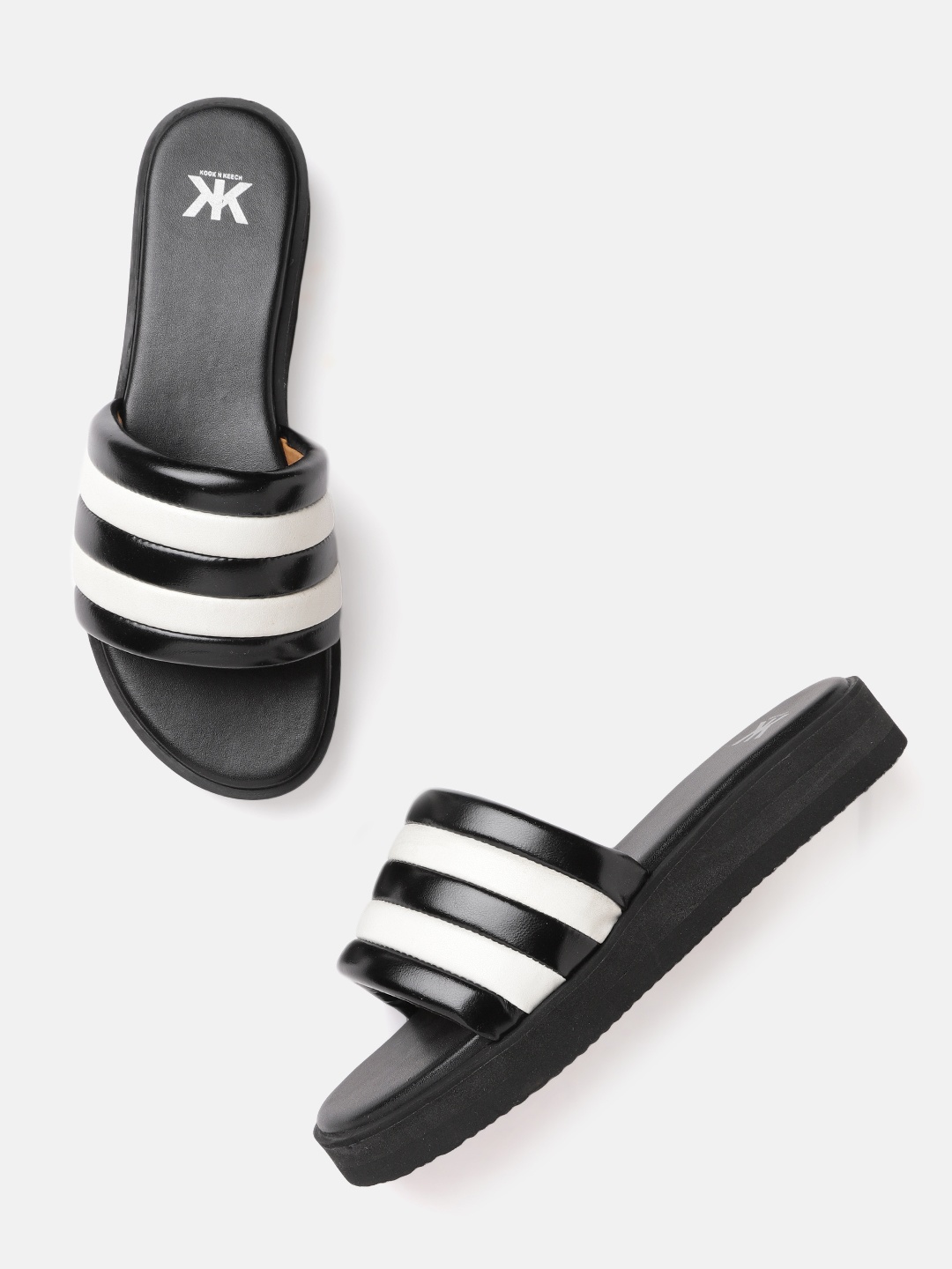 

Kook N Keech Women Black & White Striped Open Toe Flats