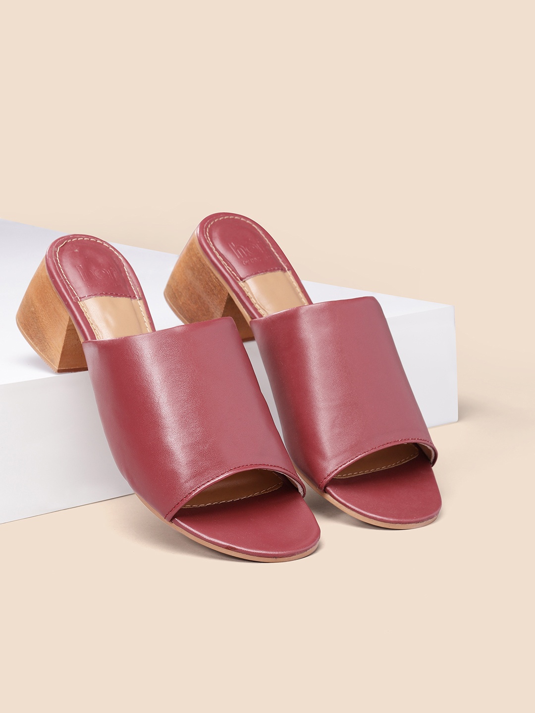 

her by invictus Maroon Solid Block Sandals