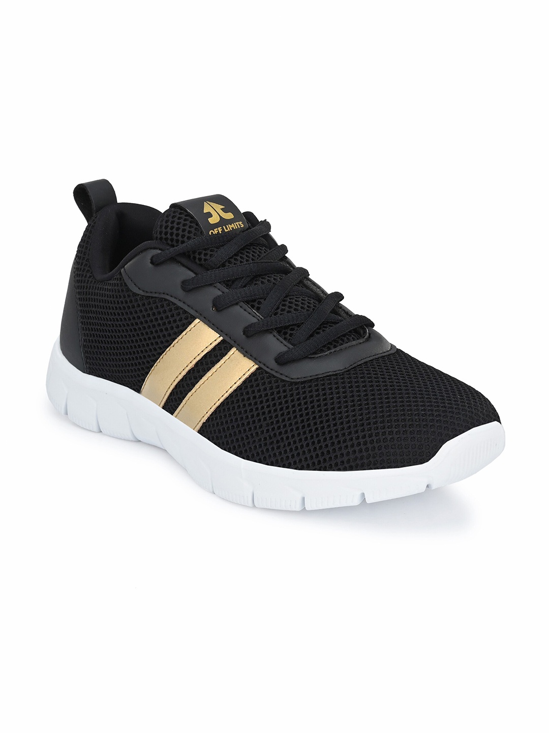 

OFF LIMITS Women Black & Gold-Toned Mesh Running Shoes