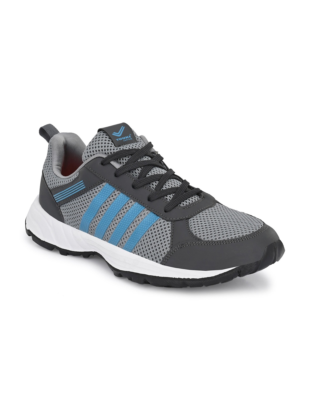 

Yuuki Men Grey & Sea Green Striped Running Shoes