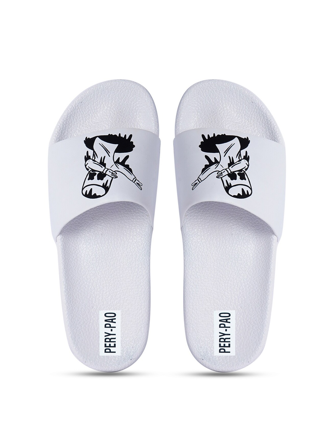 

PERY PAO Men White & Black Printed Rubber Sliders