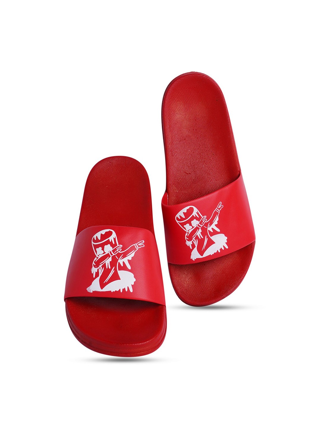 

PERY PAO Men Red & White Printed Sliders