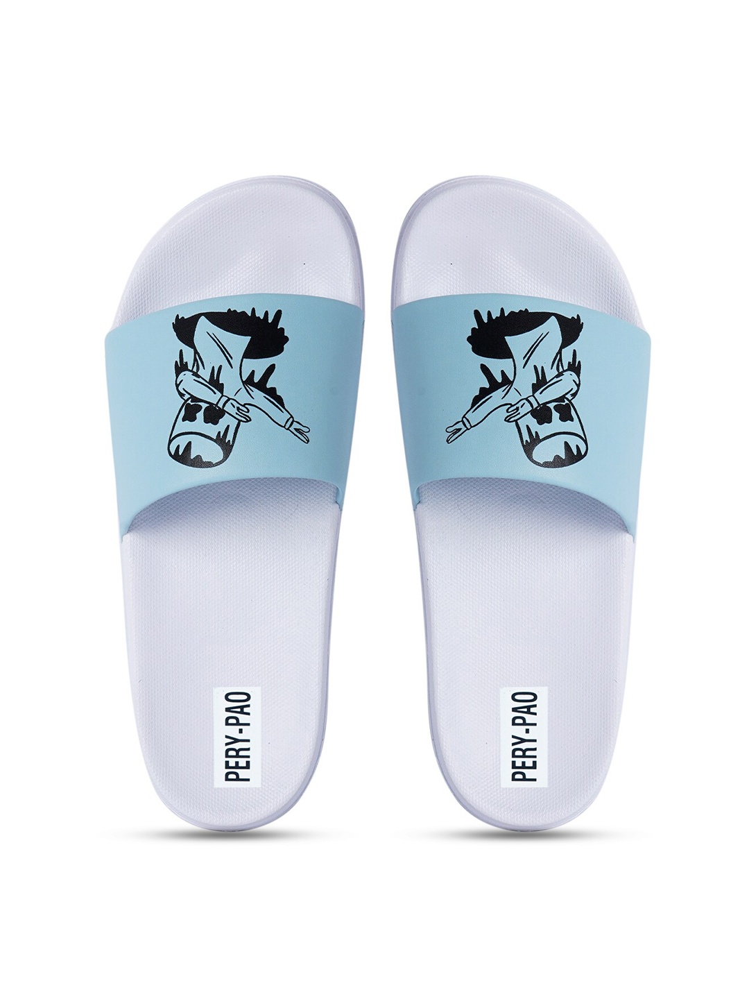 

PERY PAO Men Blue & White Printed Rubber Sliders
