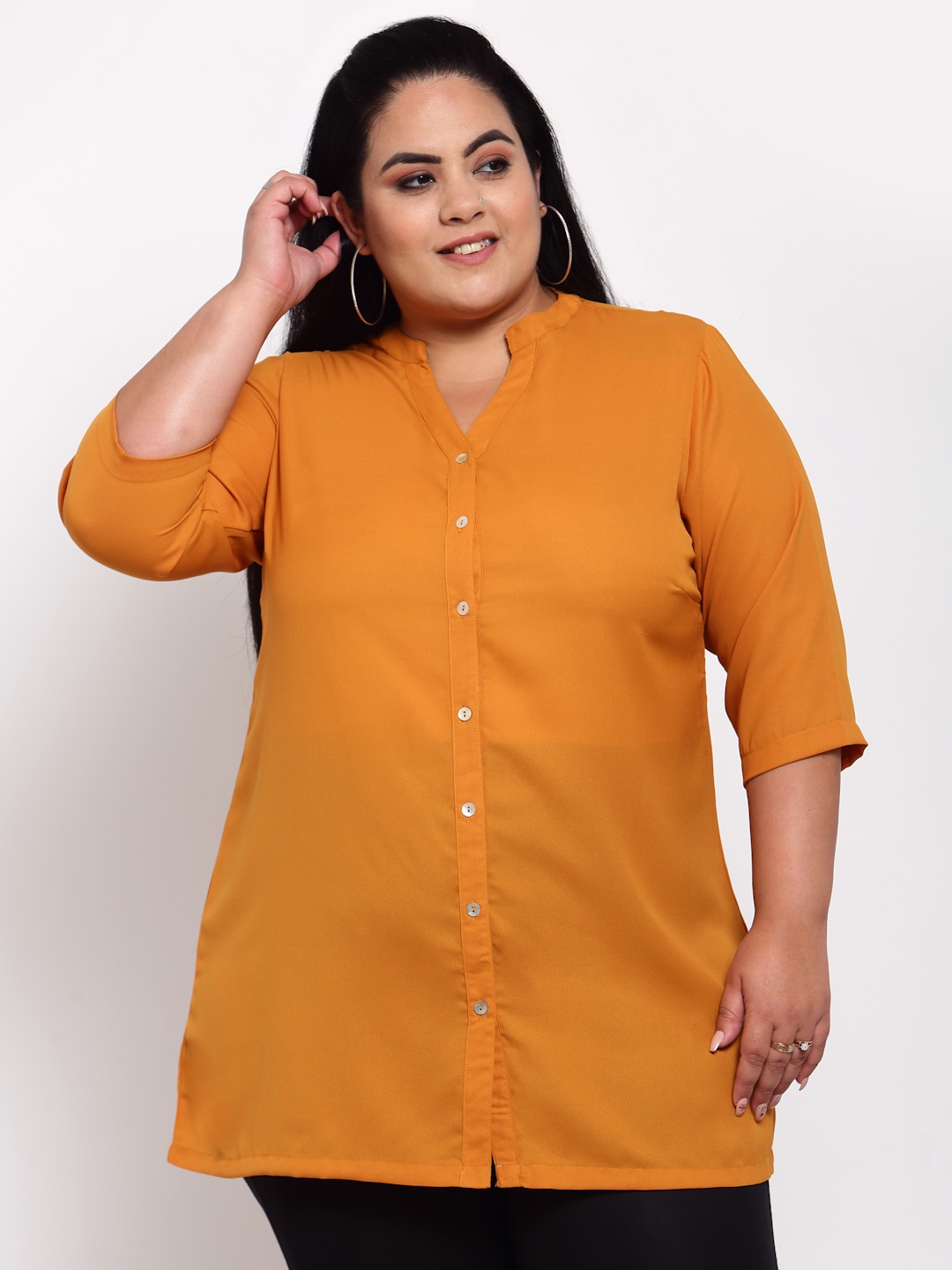 

plusS Mustard Mandarin Collar Monochrome Tunic