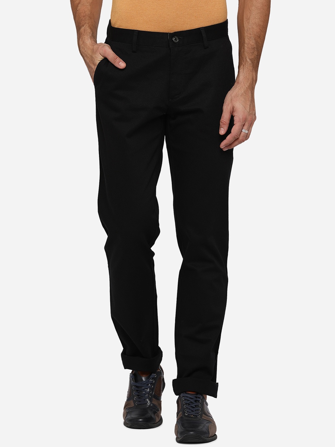 

JADE BLUE Men Black Slim Fit Chinos Trousers
