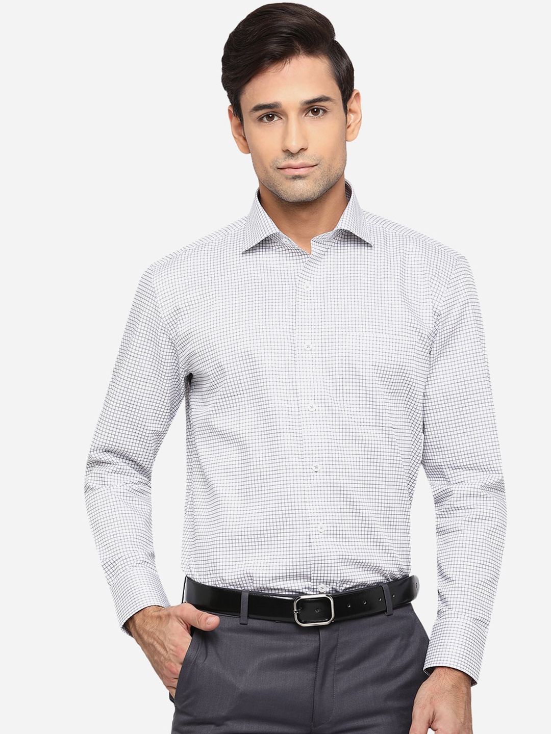 

JADE BLUE Men White Micro Checks Opaque Checked Formal Shirt