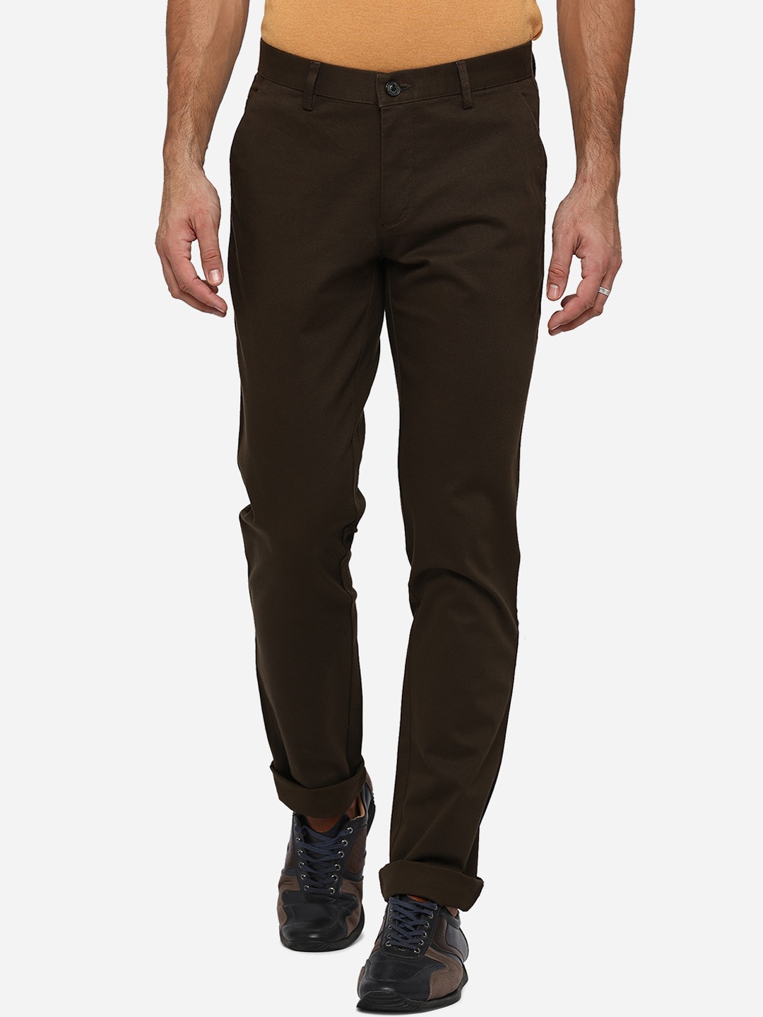 

JADE BLUE Men Brown Slim Fit Cotton Chinos Trousers