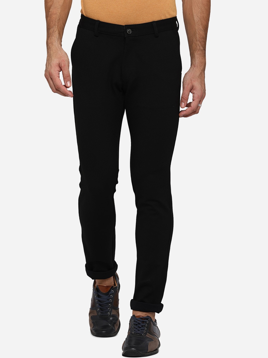 

JADE BLUE Men Black Slim Fit Pure Cotton Chinos