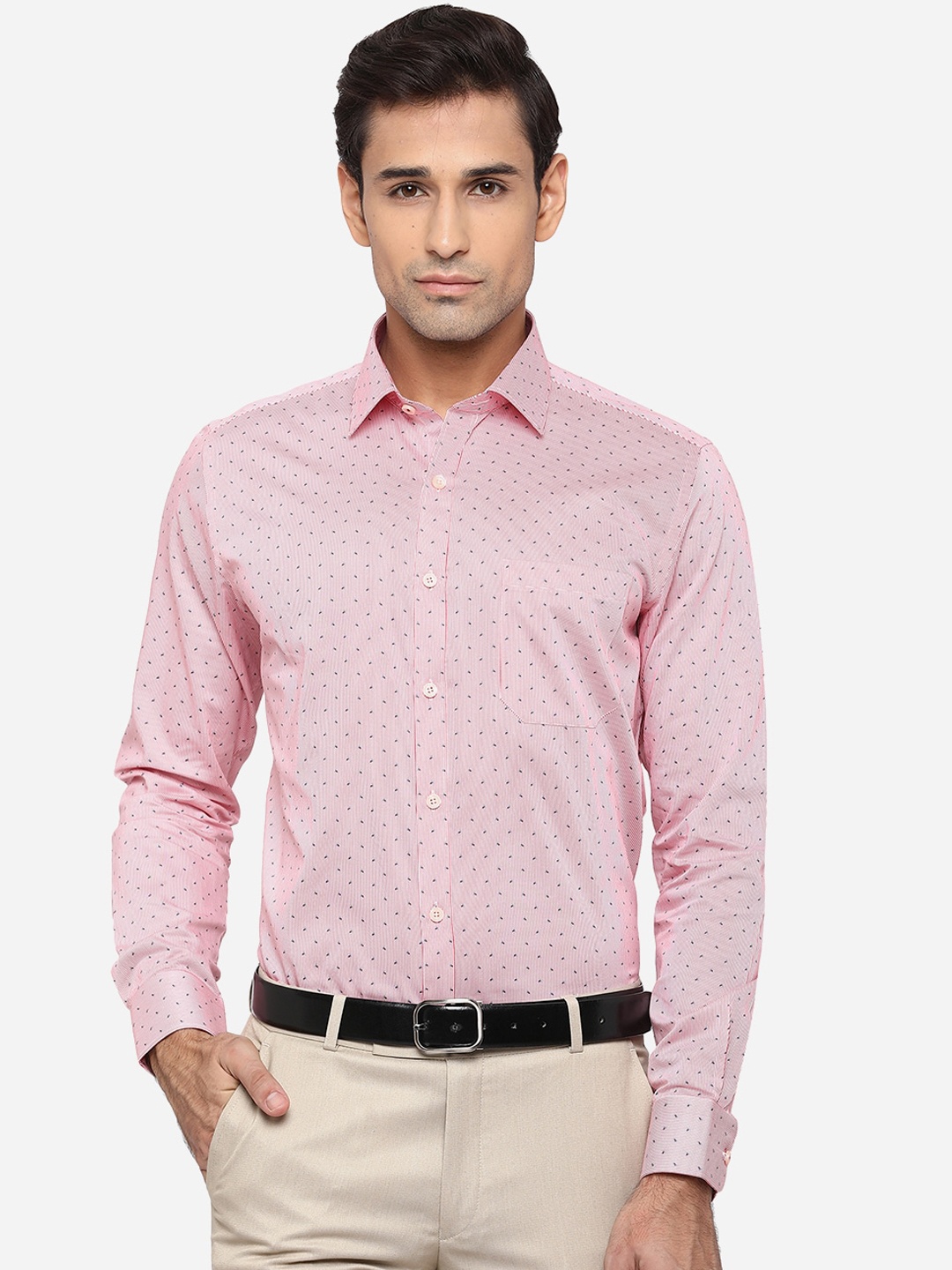 

JADE BLUE Men Pink Slim Fit Opaque Printed Cotton Formal Shirt