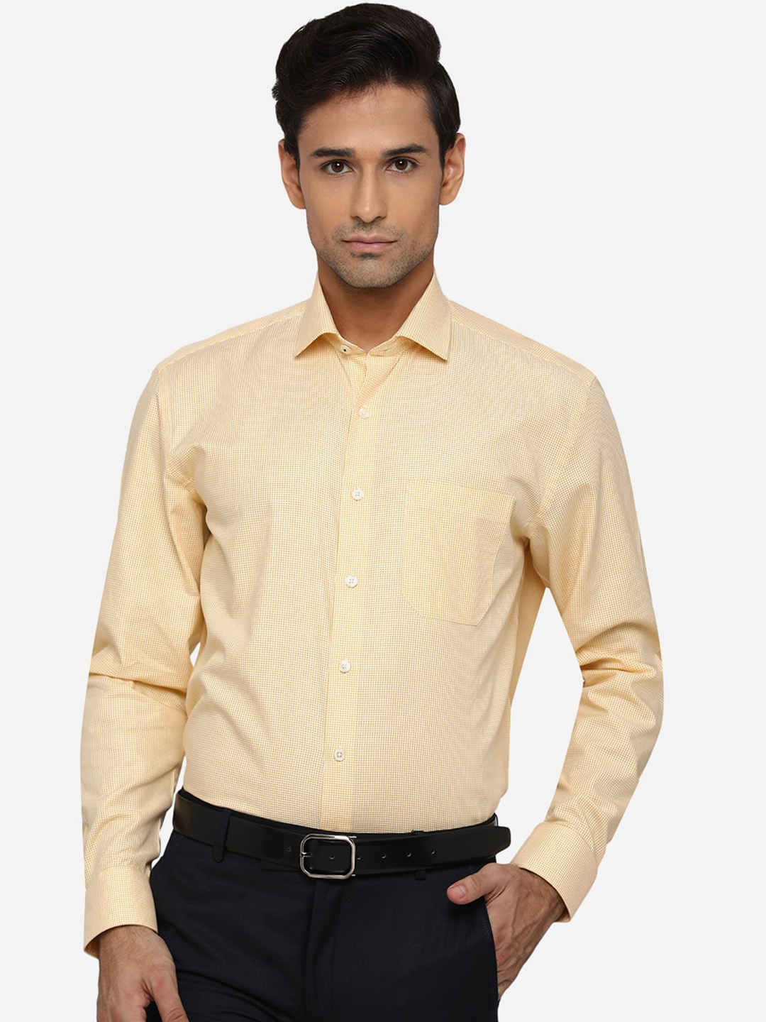 

JADE BLUE Men Yellow Solid Regular Fit Pure Cotton Formal Shirt