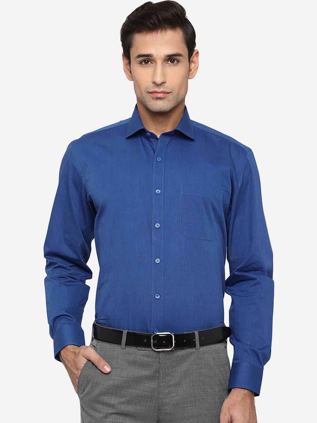 

JADE BLUE Men Blue Opaque Pure Cotton Formal Shirt