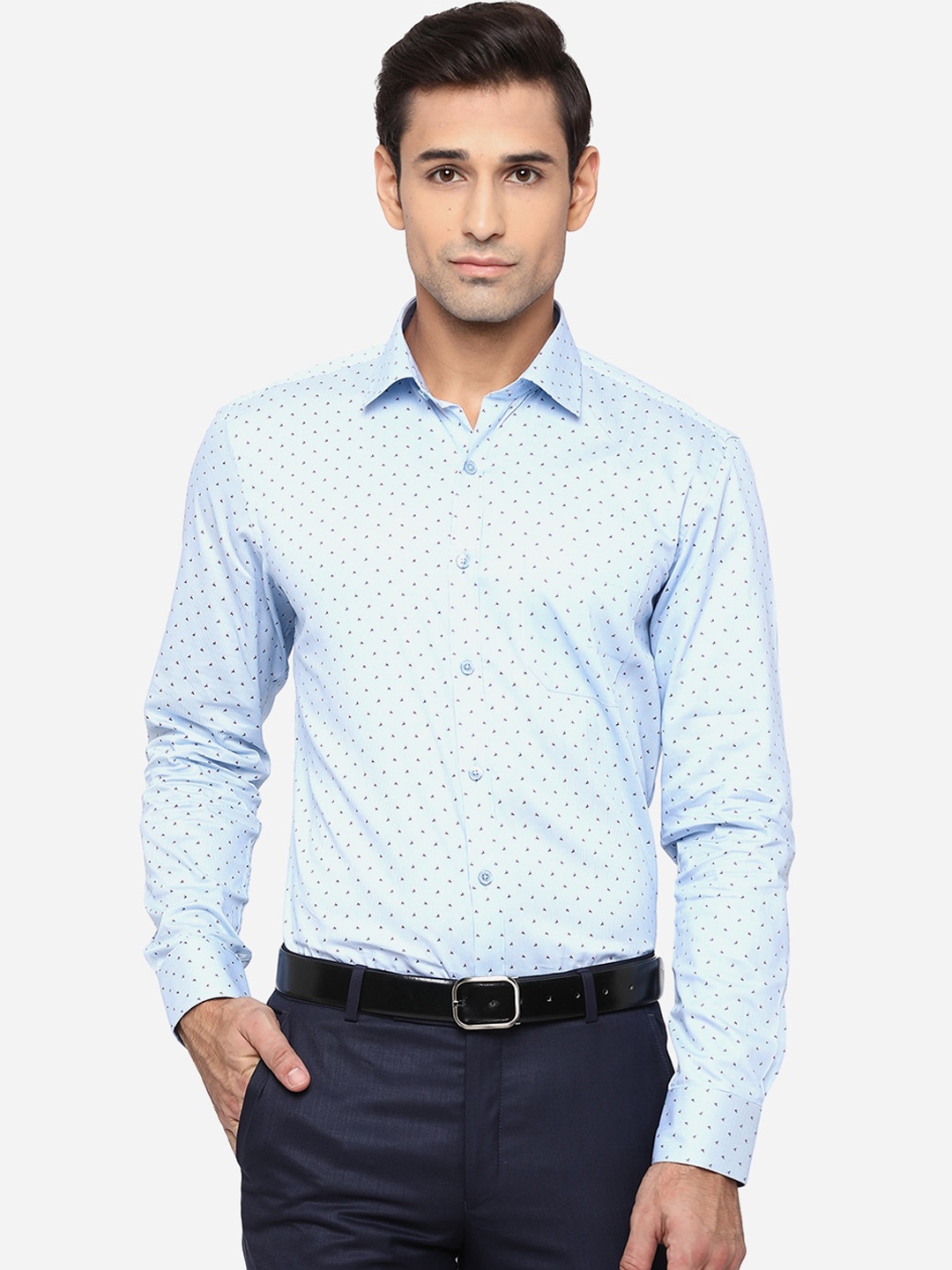 

JADE BLUE Men Blue Slim Fit Opaque Printed Formal Shirt