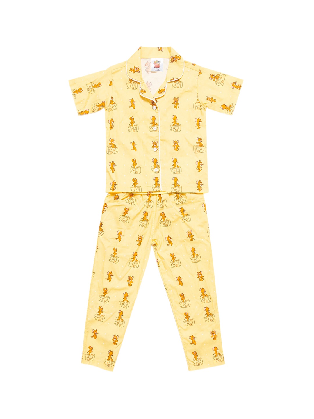 

SMUGGLERZ INC Girls Yellow & Orange Tom & Jerry Printed Pure Cotton 2 Pc Night Suit