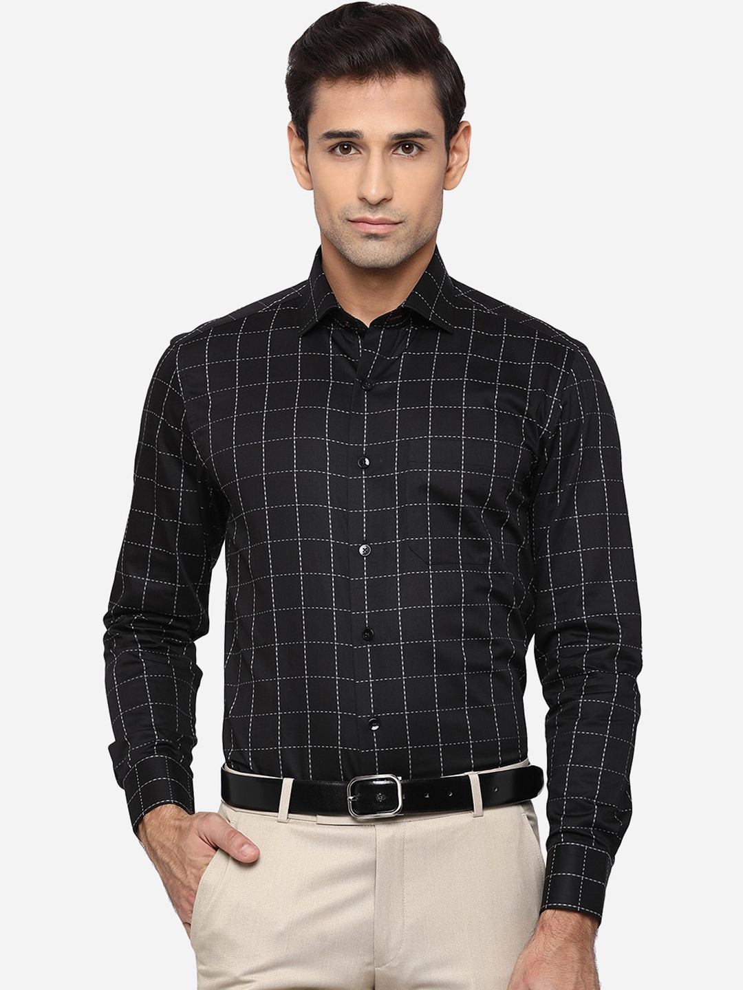 

METAL Men Black Slim Fit Windowpane Checks Opaque Checked Formal Shirt