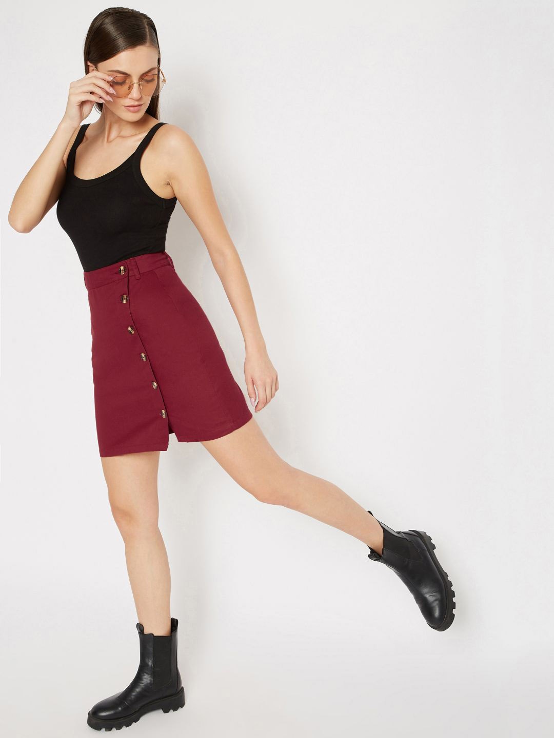 

Uptownie Lite Women Maroon Stretchable Denim Knee Length Skirt