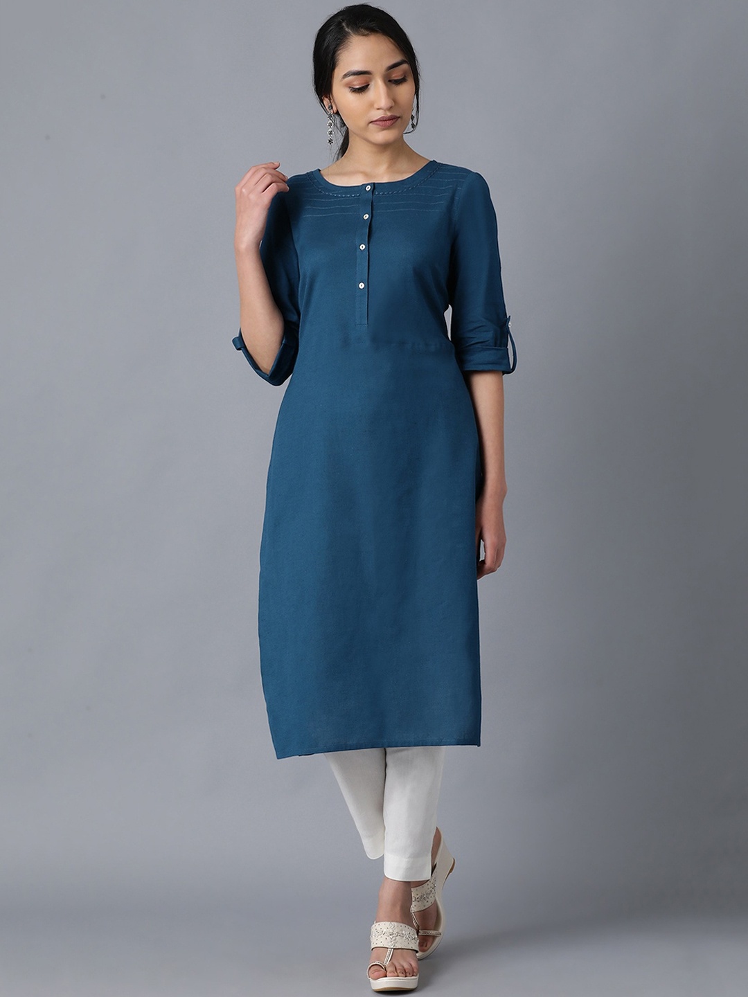 

W Straight Cotton Kurta, Blue