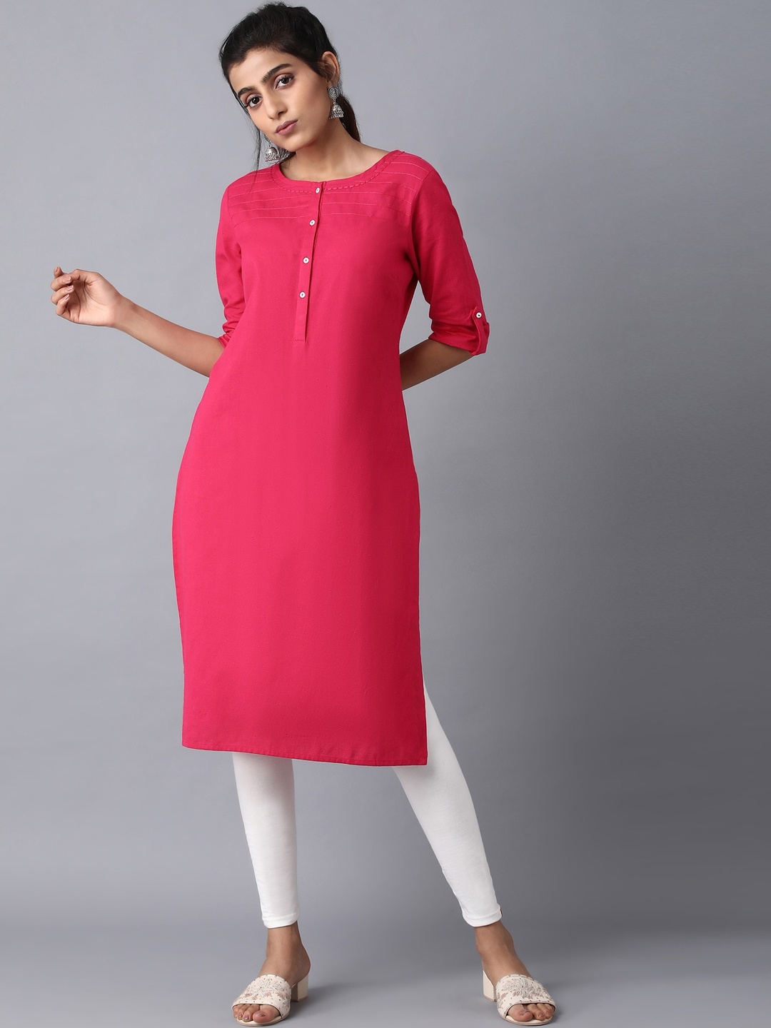 

W Women Pink Thread Work Kurta