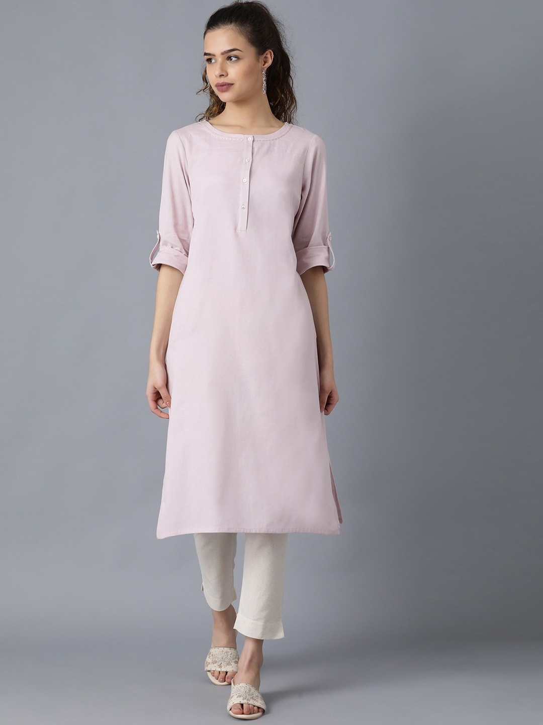 

W Women Embroidered Detail Kurta, Lavender