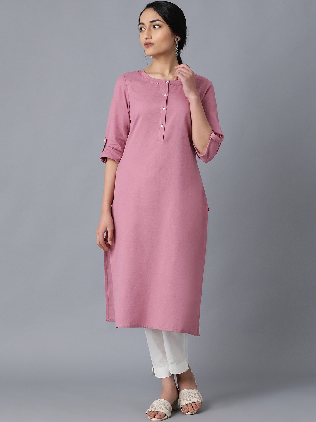 

W Women Solid Kurta, Mauve