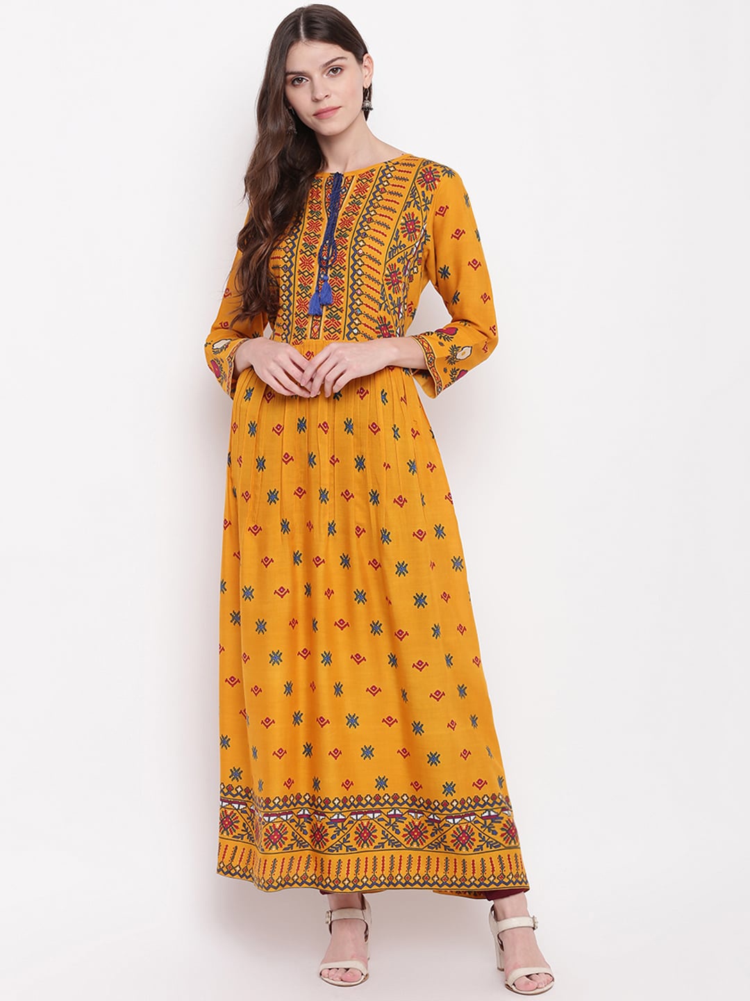 

Napra Women Mustard Yellow Floral Printed Cotton Anarkali Kurta