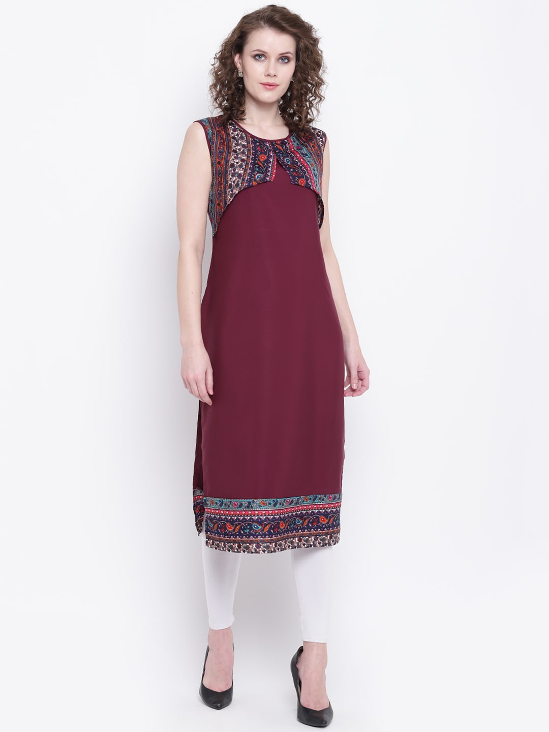 

Napra Women Maroon Ethnic Motifs Printed Crepe Kurta