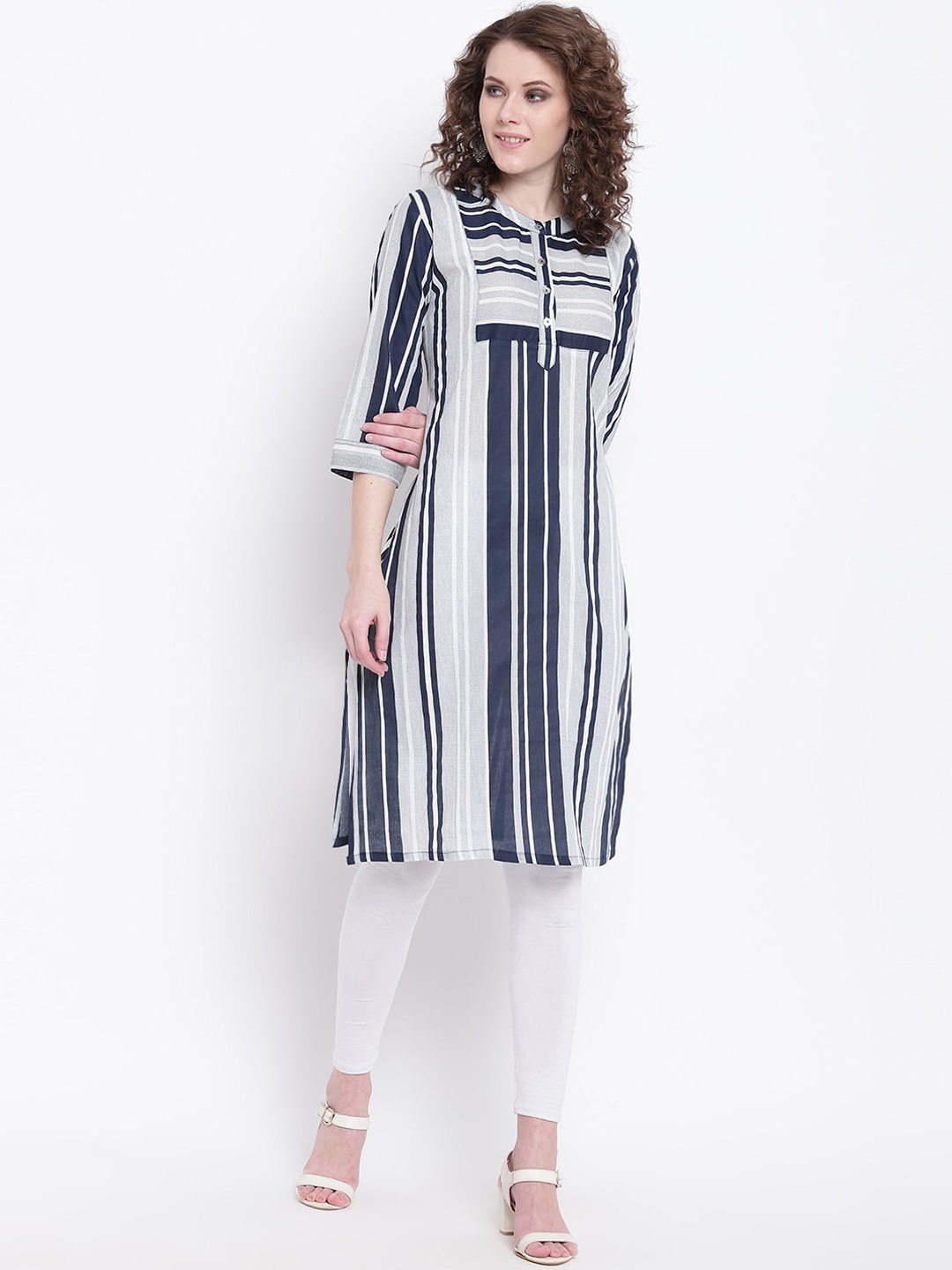 

Napra Women Cotton Blue Striped Kurta