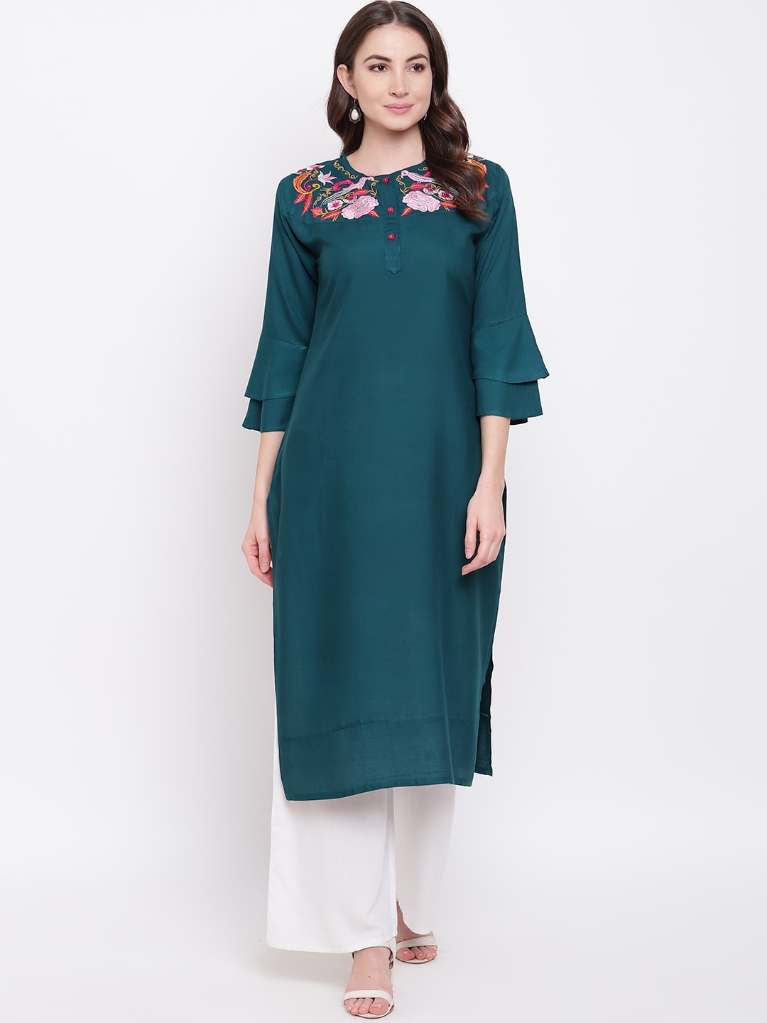 

Napra Women Green Floral Yoke Design Kurta