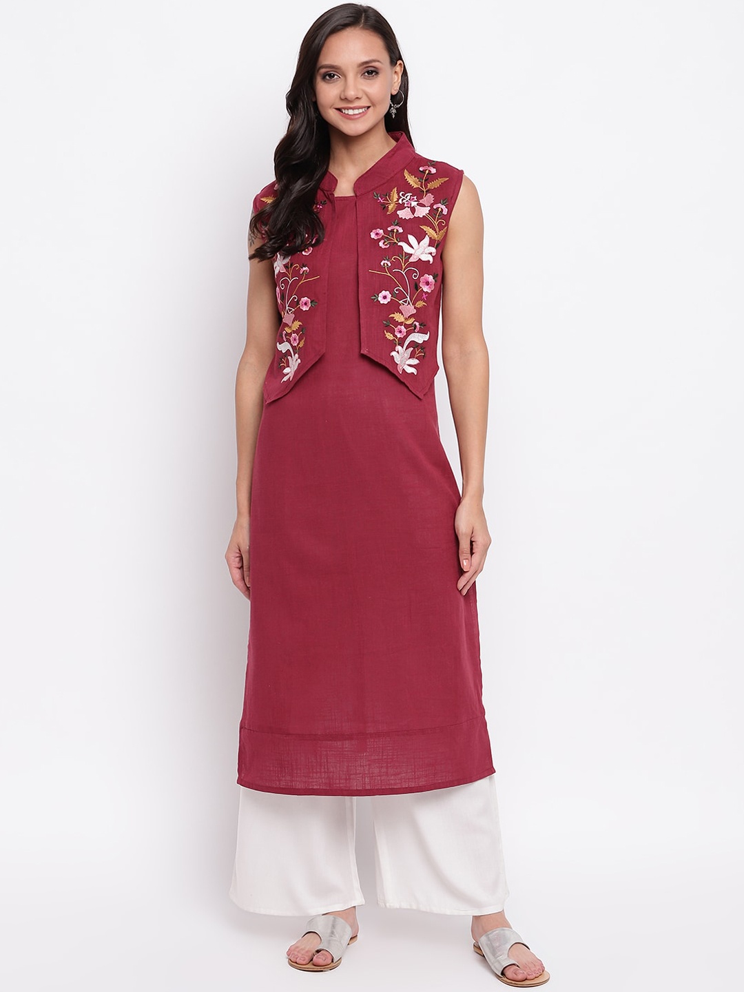 

Napra Women Maroon & Pink Floral Yoke Design Thread Work Kurta