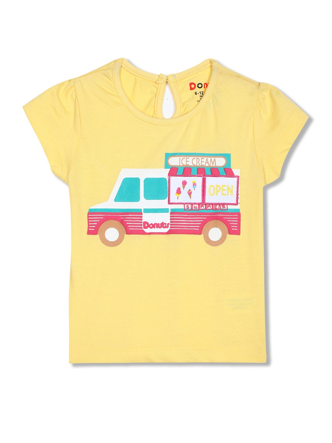 

Donuts Girls Yellow Printed T-shirt
