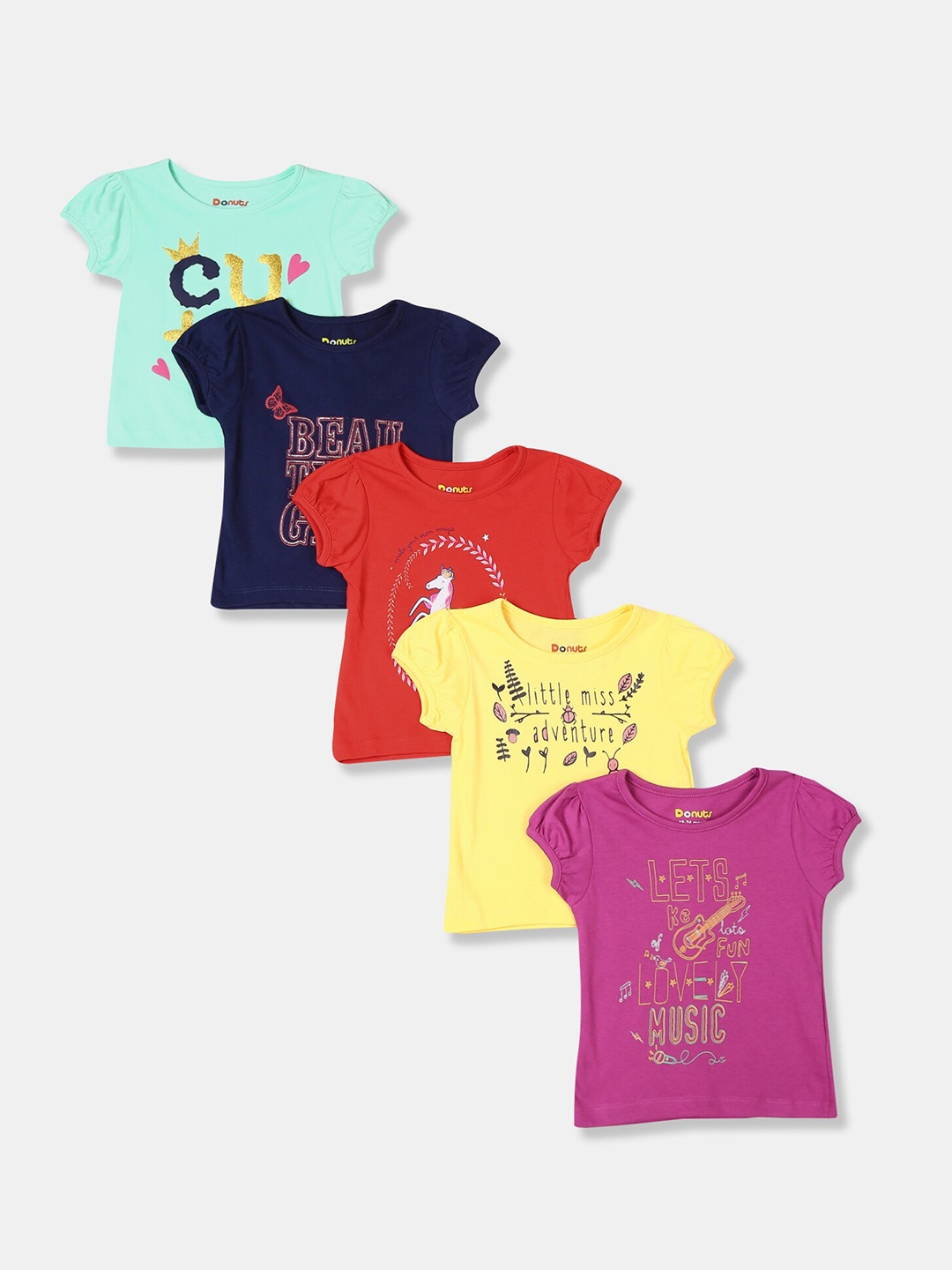

Donuts Girls Pack Of 5 Assorted Printed Cotton T-shirts