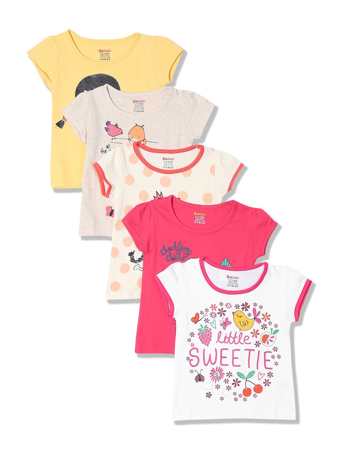 

Donuts Girls Pink & Yellow Set Of 5 Printed T-shirts