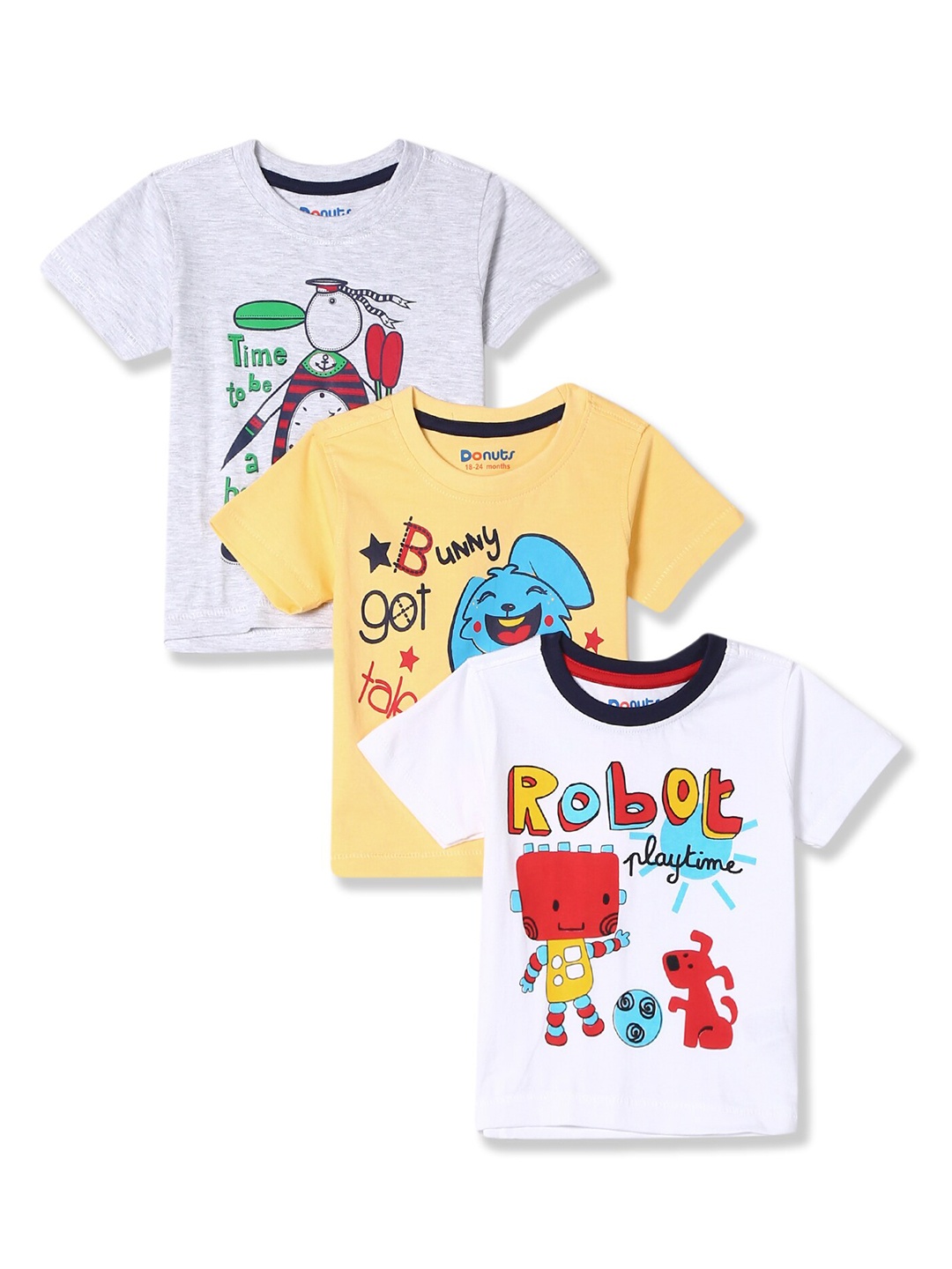 

Donuts Boys Pack Of 3 Assorted Printed Pure Cotton T-shirt