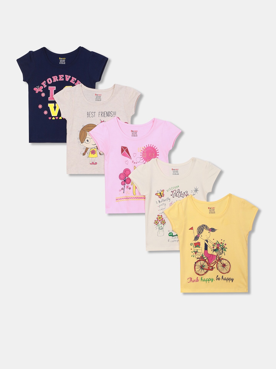 

Donuts Girls Multicoloured Floral 5 Printed Applique T-shirt, Multi