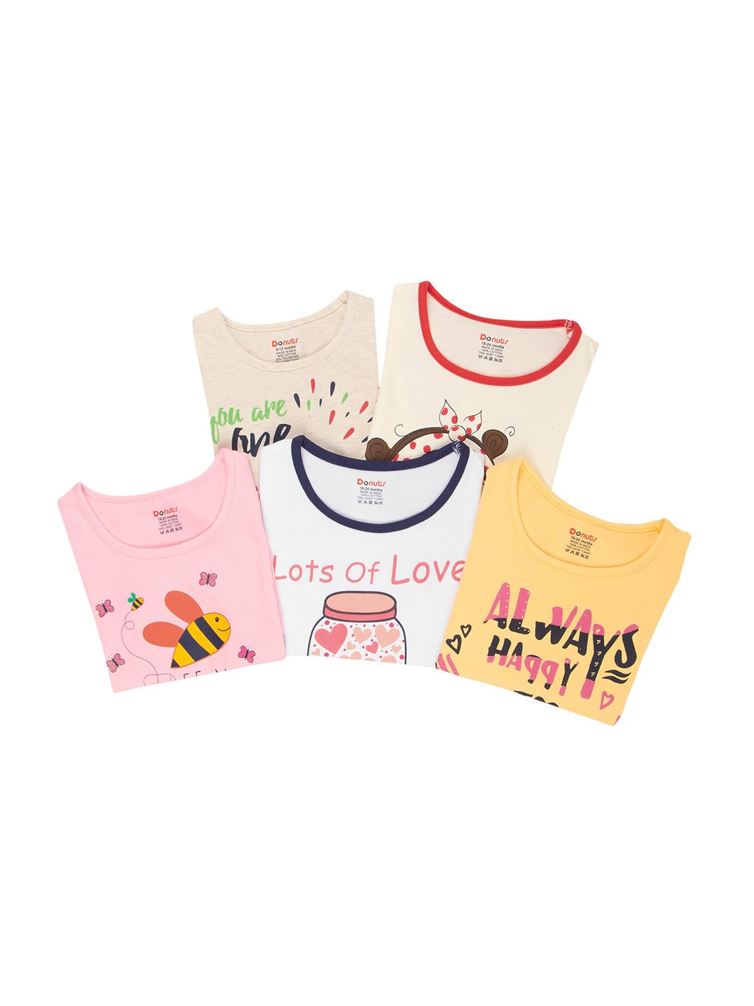 

Donuts Girls Assorted Pack Of 5 Printed T-shirt