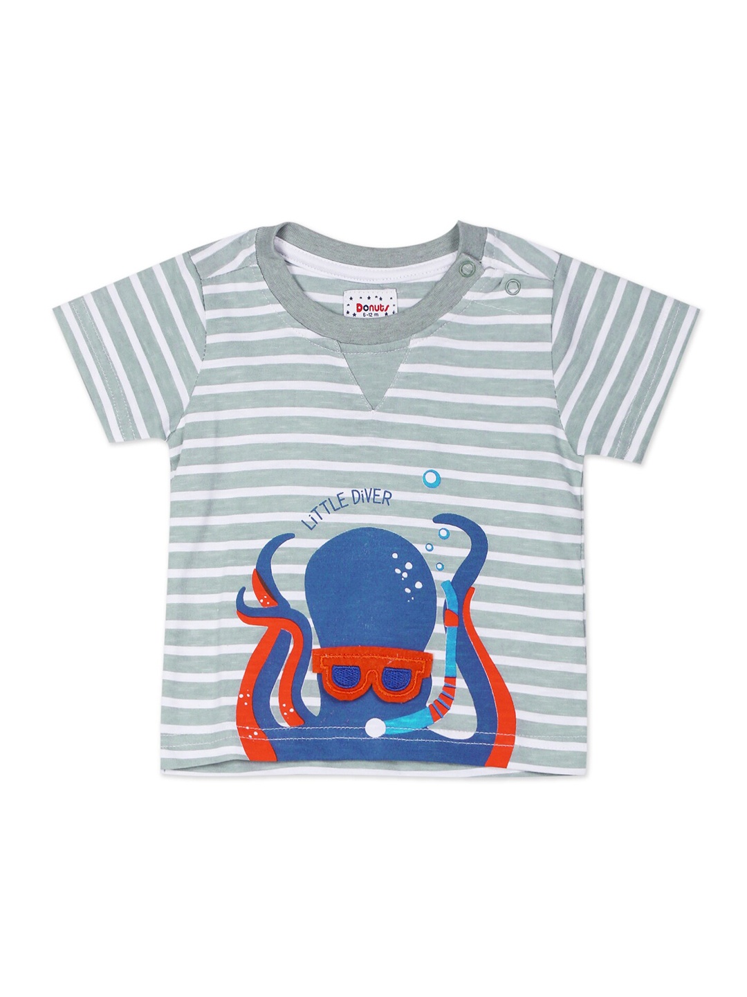 

Donuts Boys Cotton Grey Striped T-shirt