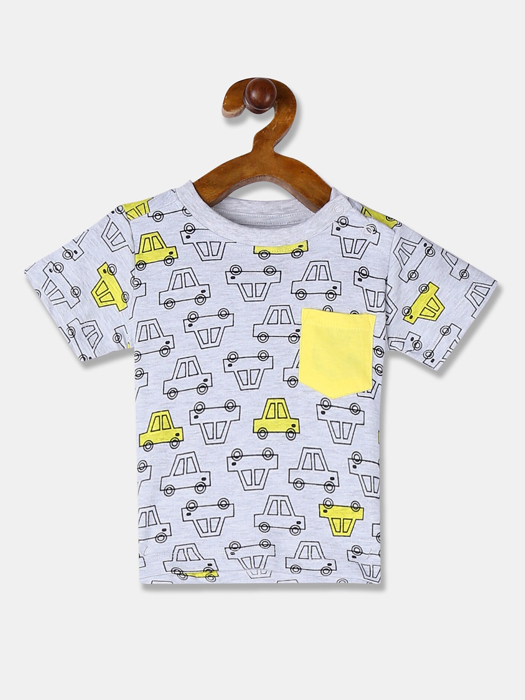 

Donuts Boys Grey & Yellow Graphic Printed Pockets T-shirt