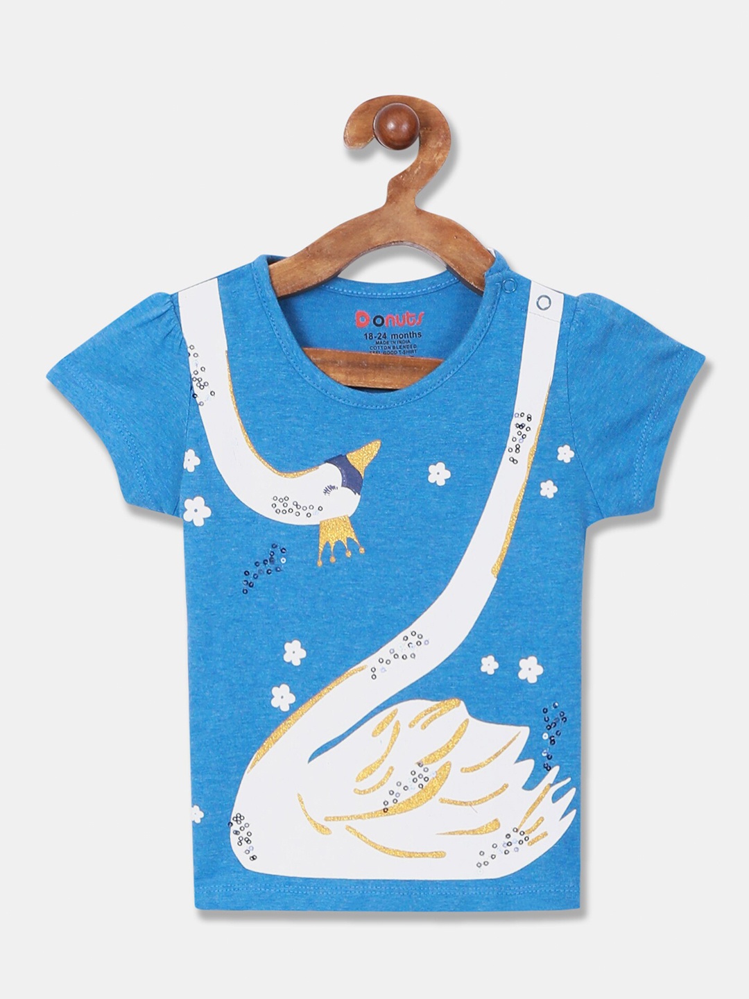 

Donuts Girls Blue Printed Puff Sleeves T-shirt