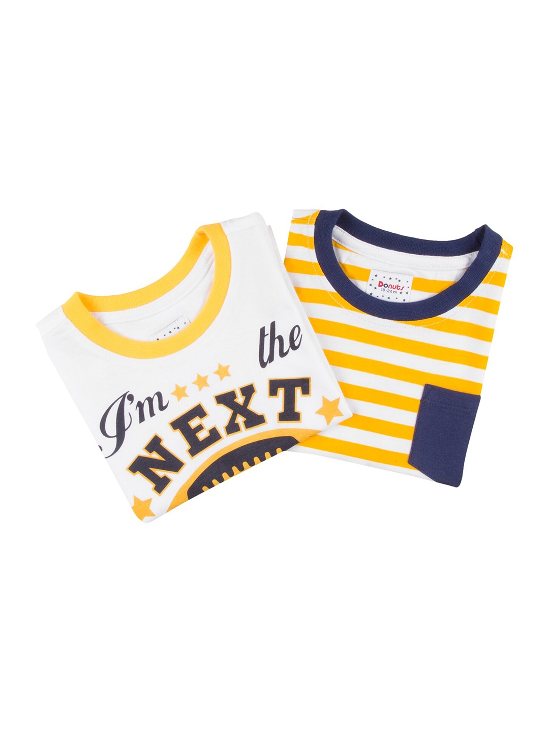 

Donuts Boys White & Yellow Set Of 2 Printed T-shirts