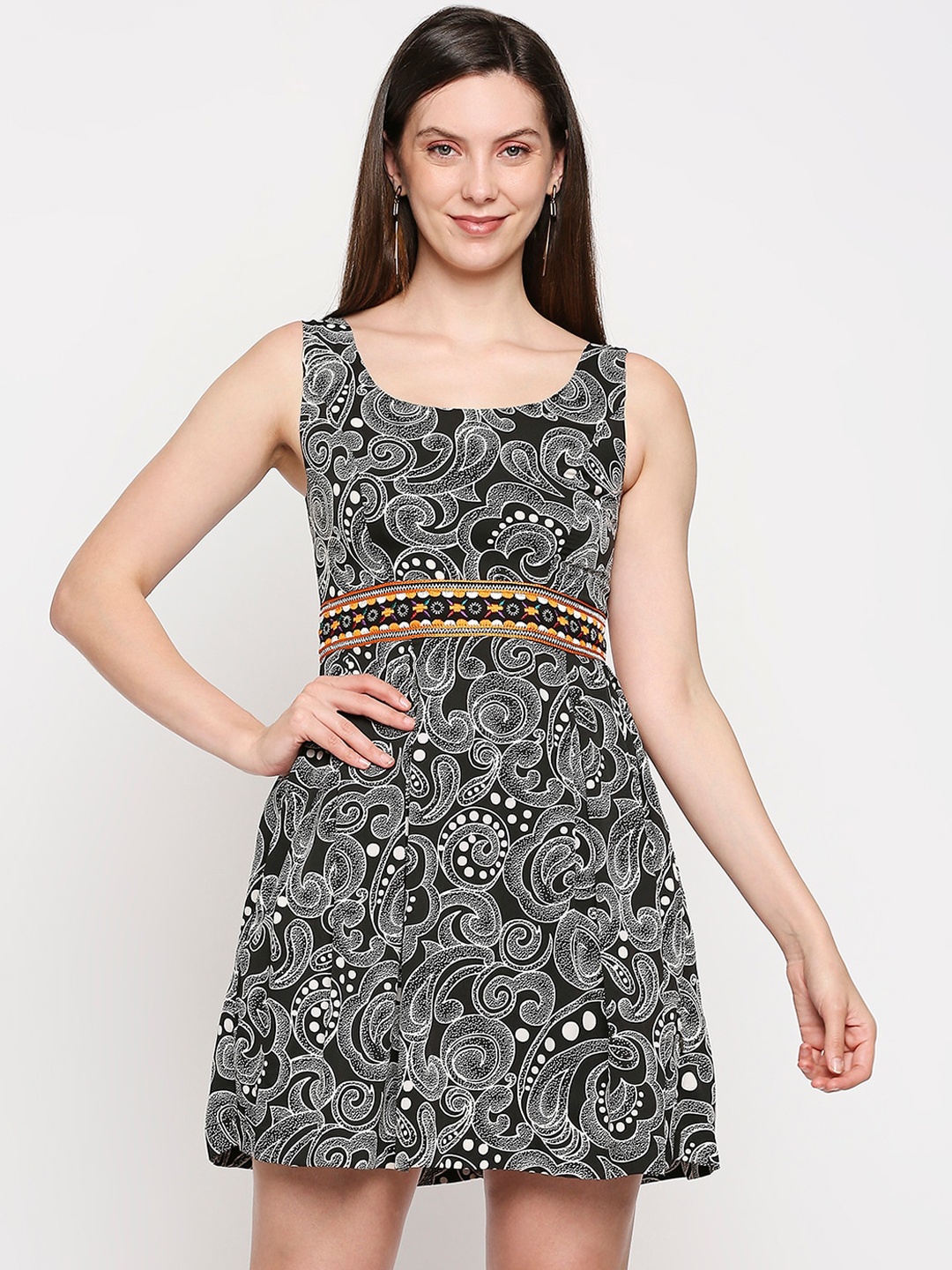 

aaliya Black Ethnic Motifs Crepe Dress