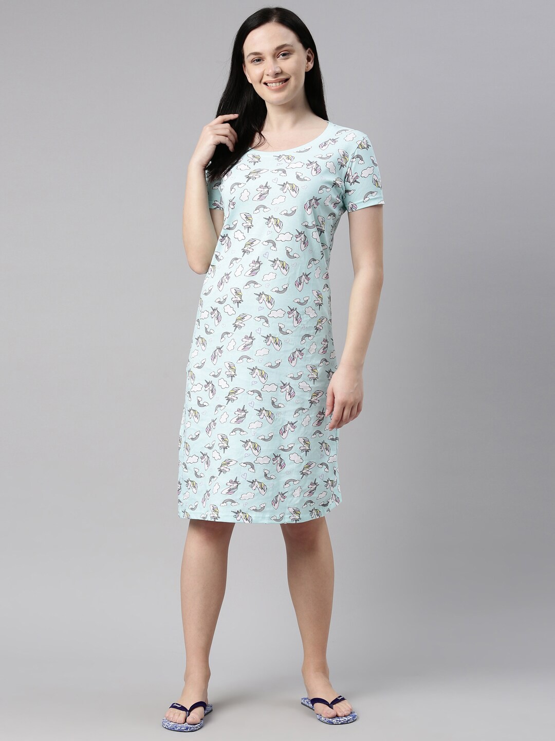 

Kryptic Blue Printed T-Shirt Pure Cotton Nightdress