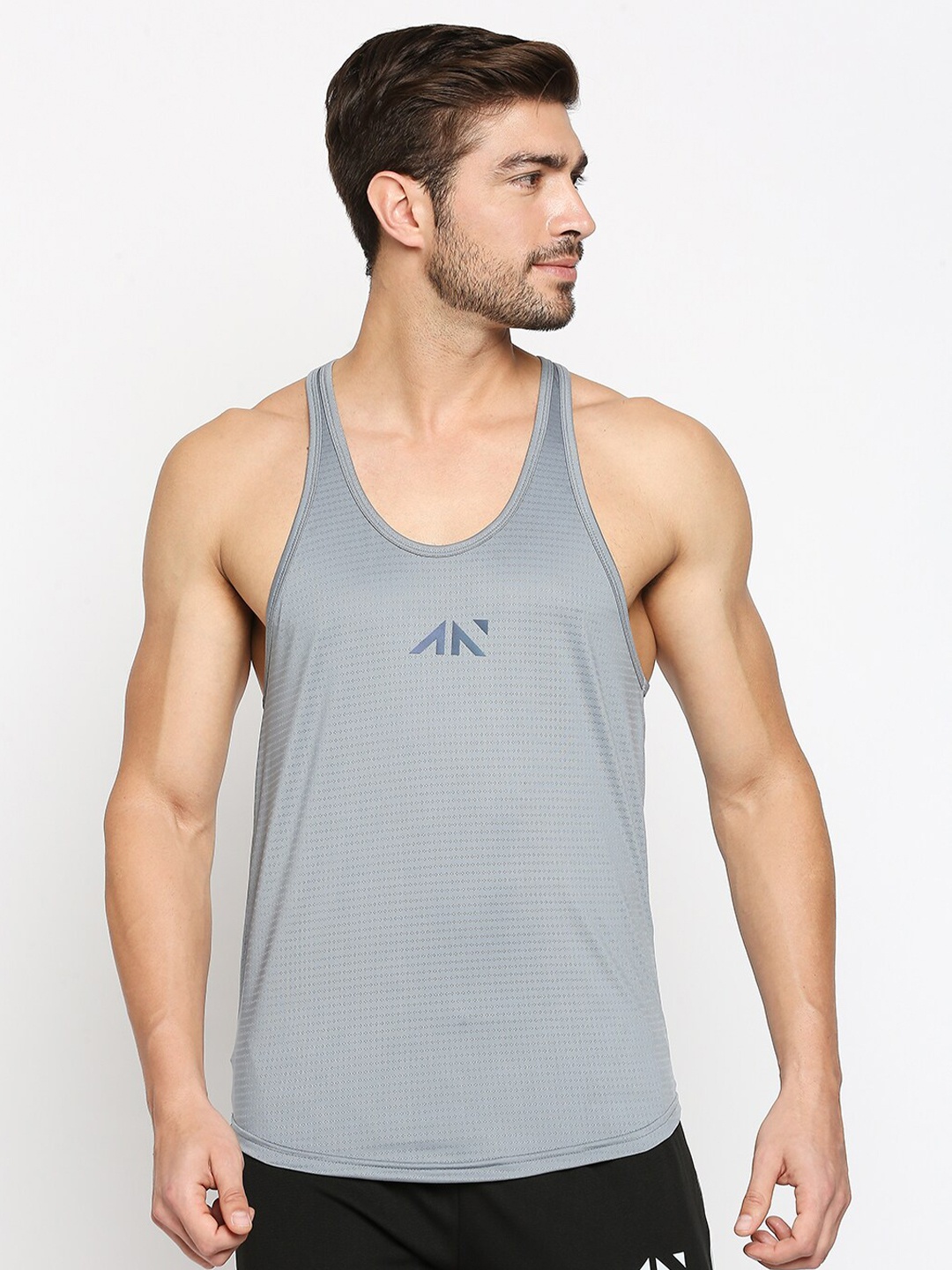

AESTHETIC NATION Men Grey Brand Logo Slim Fit T-shirt