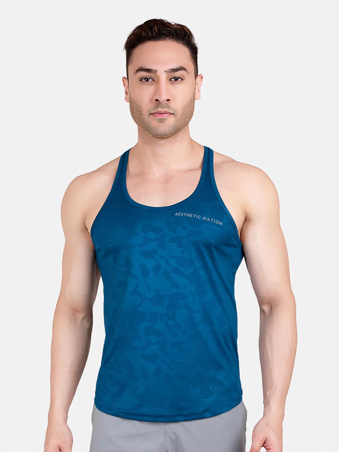 

AESTHETIC NATION Men Blue Printed Slim Fit Innerwear Vest