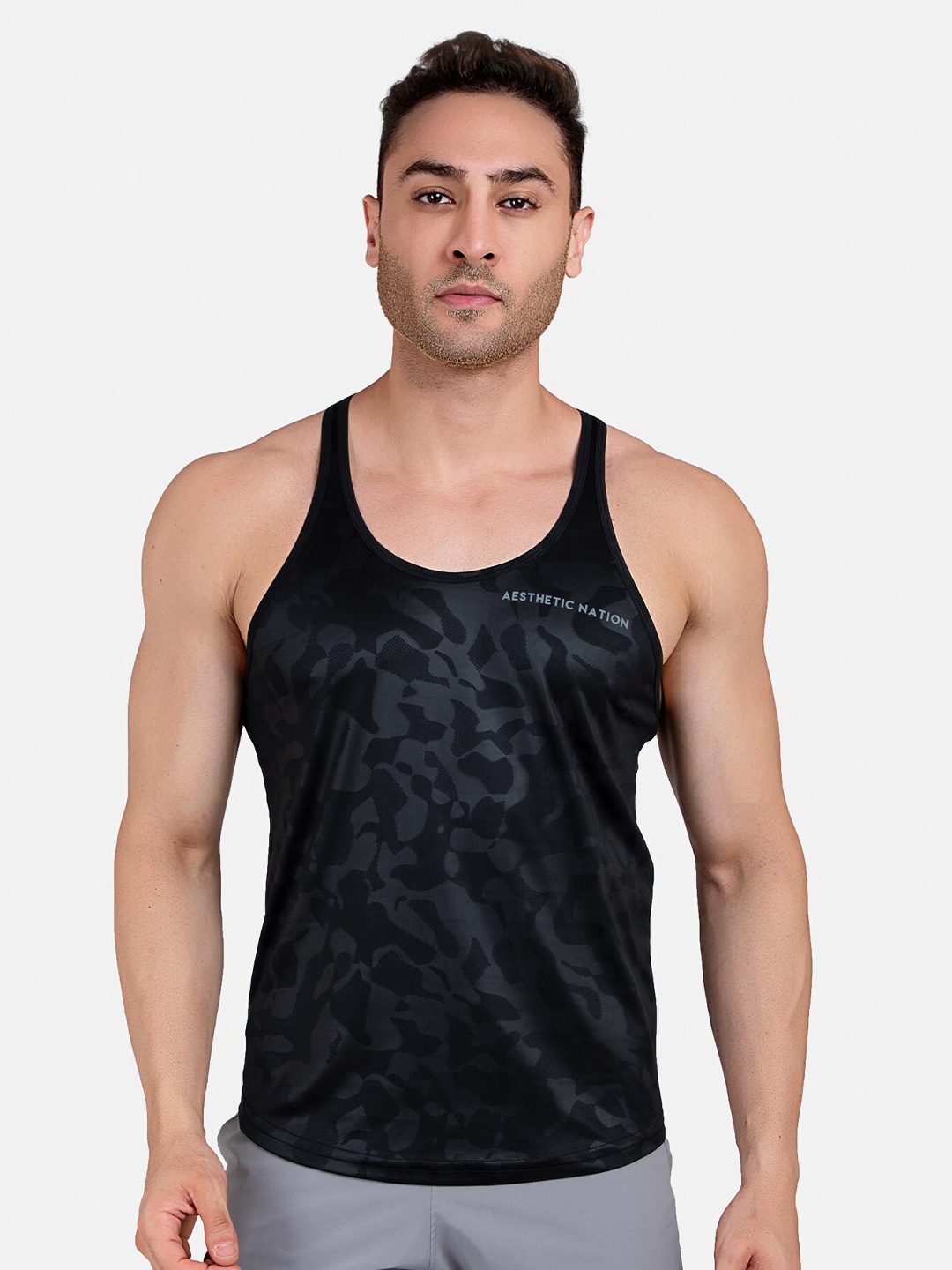 

AESTHETIC NATION Men Black Printed Slim Fit Innerwear Vest