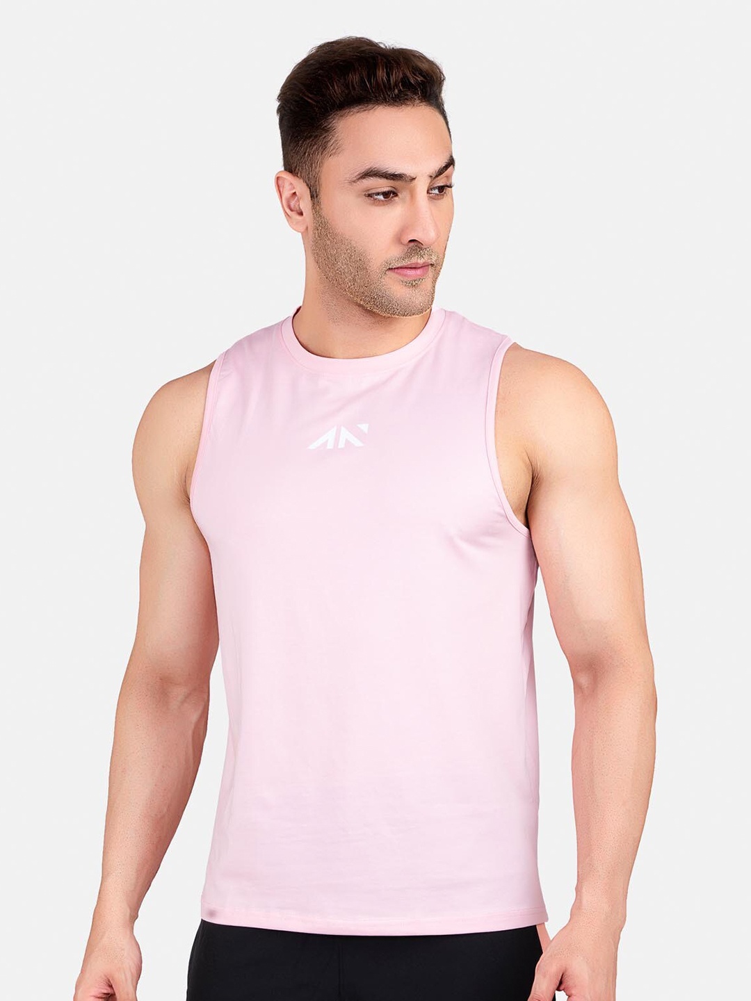 

AESTHETIC NATION Men Pink Slim Fit Pace Sleeveless Tank