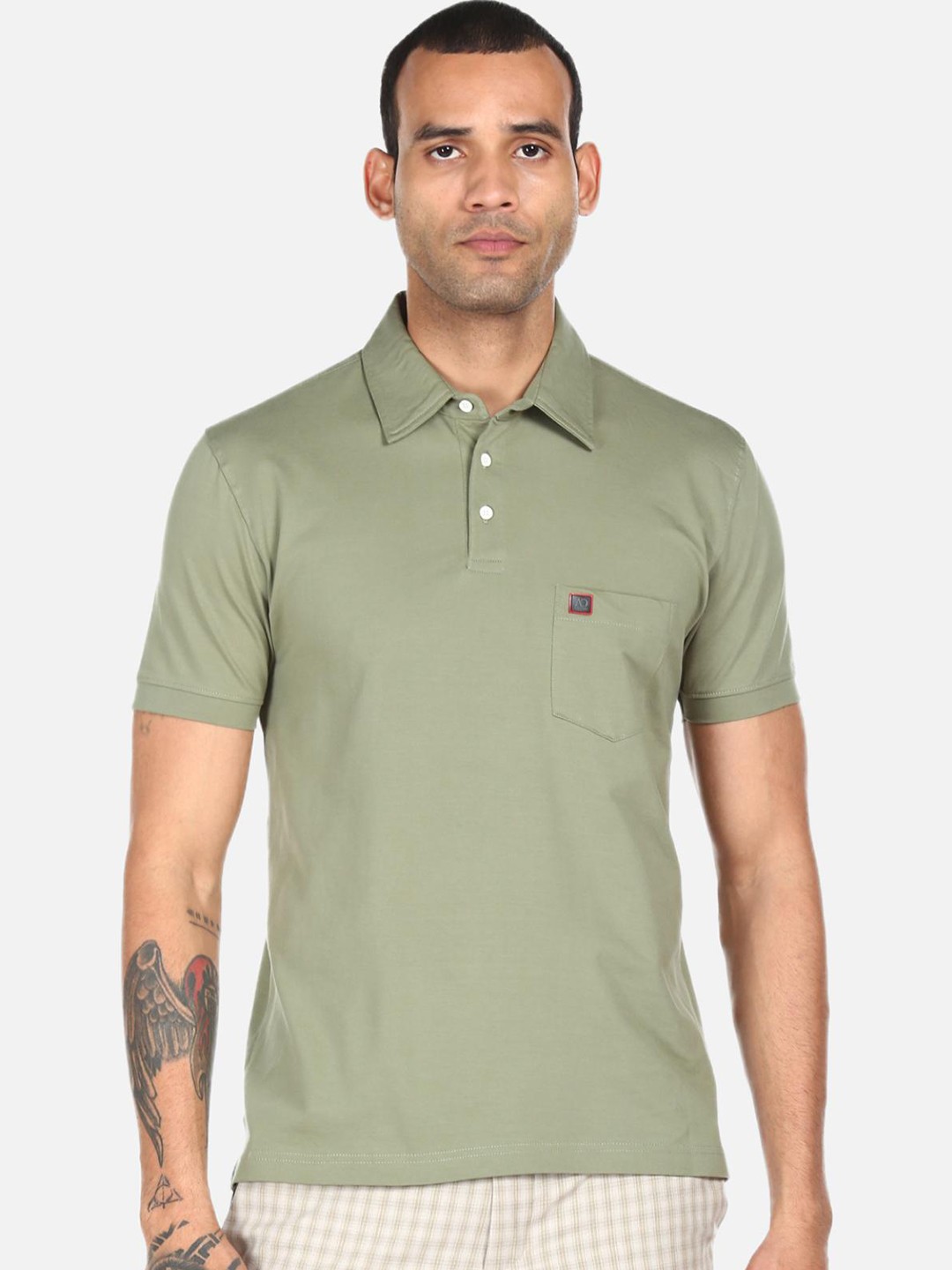 

AD By Arvind Men Olive Green Polo Collar T-shirt