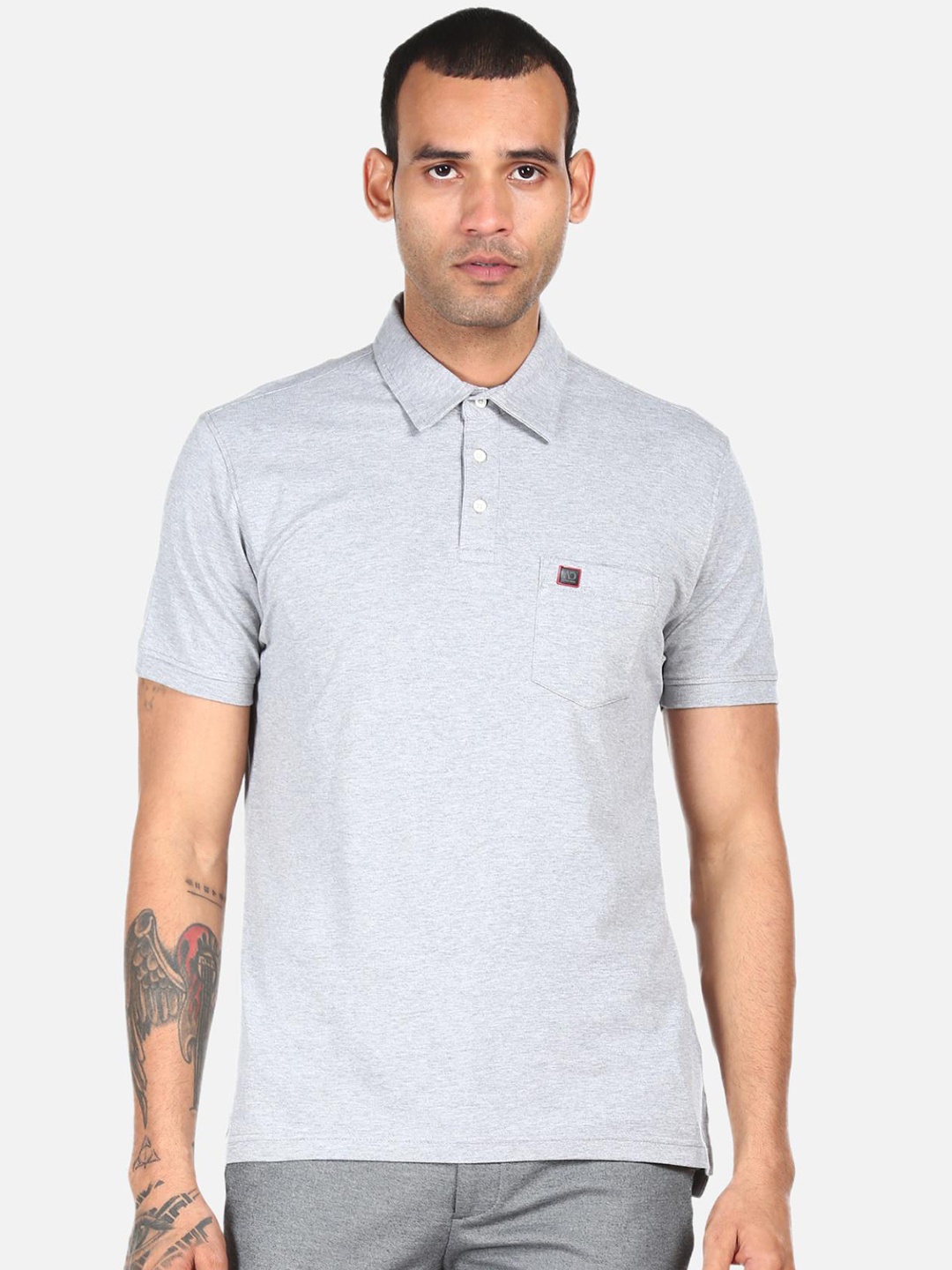 

AD By Arvind Men Charcoal Henley Neck Pockets T-shirt