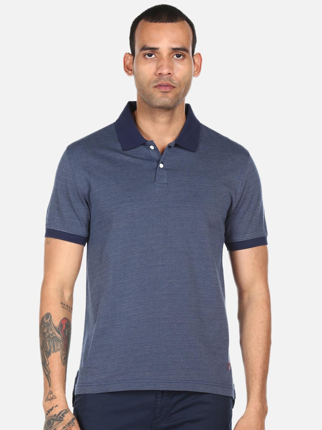 

AD By Arvind Men Blue & Off White Polo Collar T-shirt