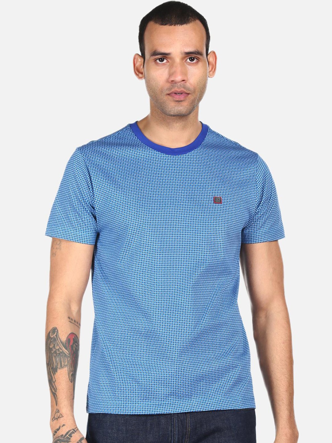 

AD By Arvind Men Blue & White Printed Pure Cotton T-shirt