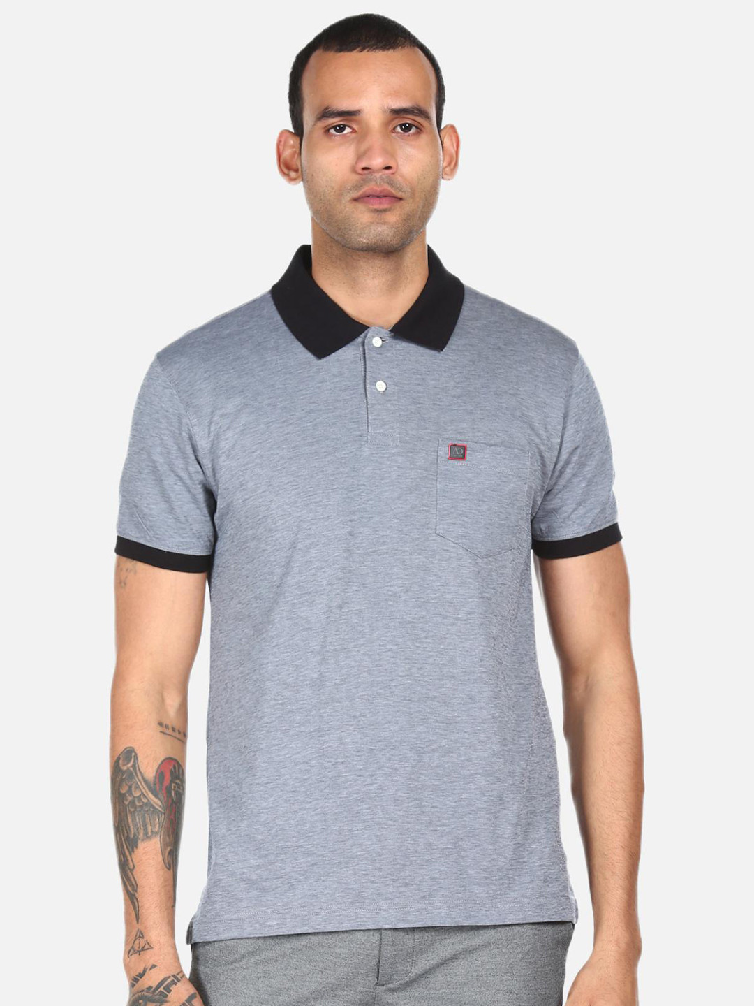 

AD By Arvind Men Grey Polo Collar Pockets Cotton T-shirt
